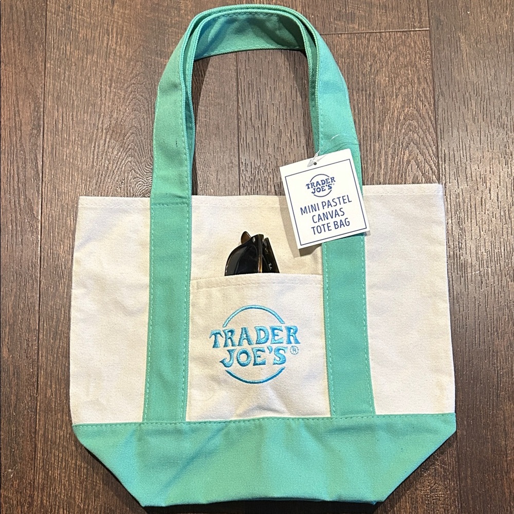 Trader Joe's Teal and Cream Mini Tote Bag (NWT) - Picture 5 of 5